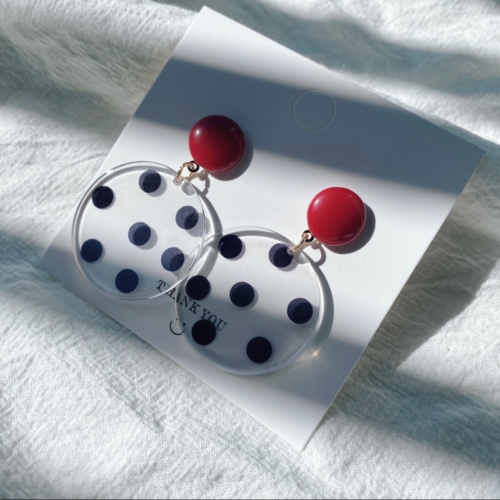 Resin transparent polka dot red earrings